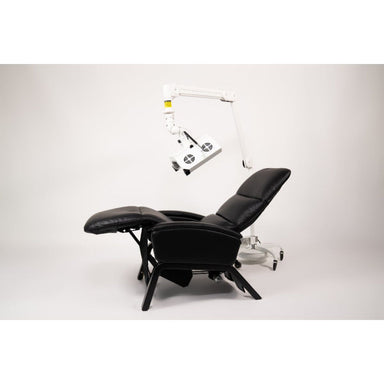 Black massage chair with control panel on a white background