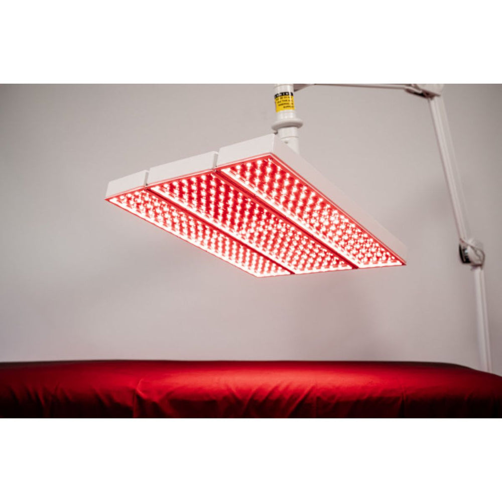Red light therapy panel on a white background