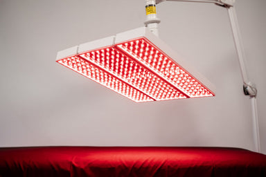 Red light therapy panel on a white background