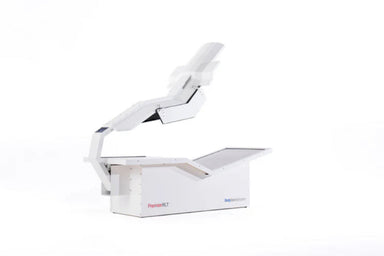White red light therapy system with a box labeled 'PremierRLT' on a white background