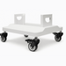 White platform with black wheels on a white background