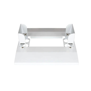 White metal shelf with curved design on a white background