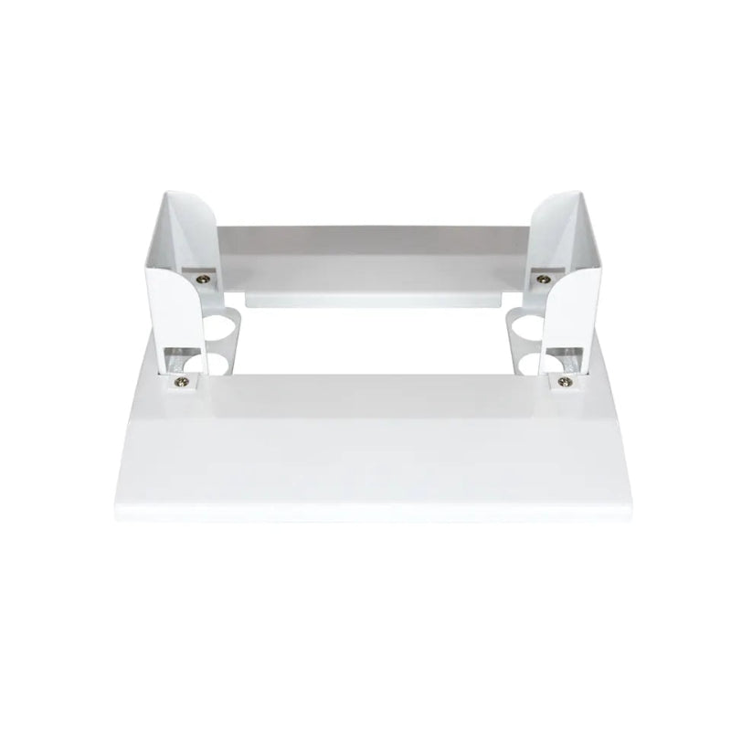 White metal shelf with curved design on a white background