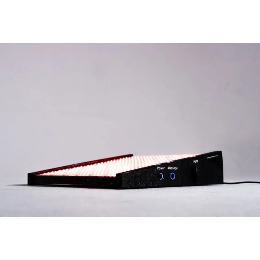 Black electronic device with LED lights on a gray background