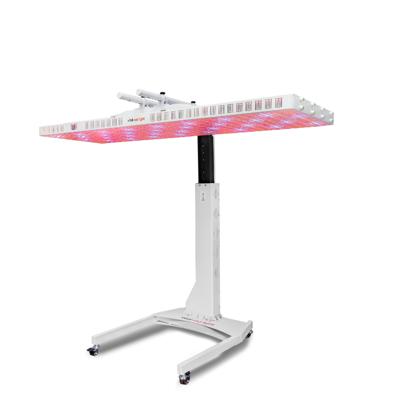 LED light therapy table with a white base on a white background
