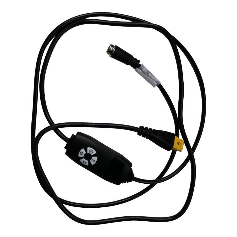 Black cable with connectors on a white background