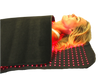 Person lying on a black mat with red LED lights on a white background