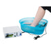Person using a foot bath with a control panel on a white background