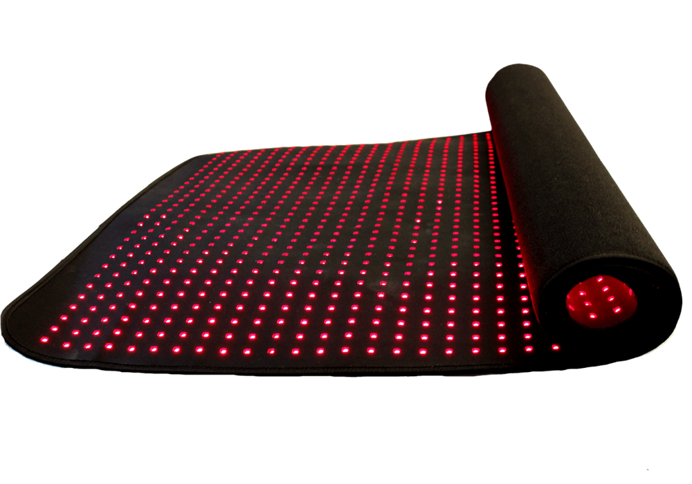 Roll of LED mat with red lights on a transparent background
