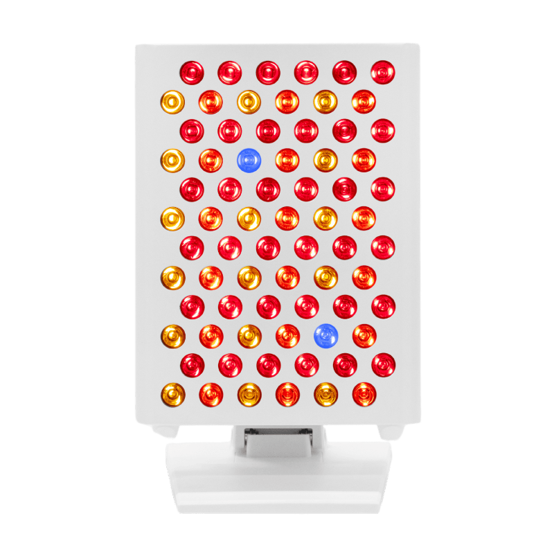 LED light panel with red, orange, and blue lights on a white background