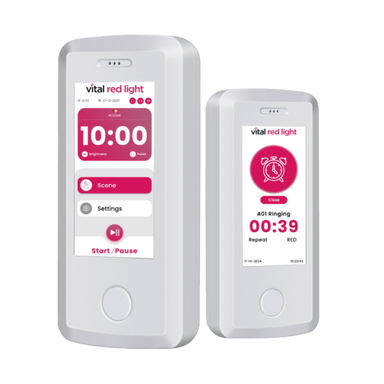 Two electronic devices with digital displays on a green background