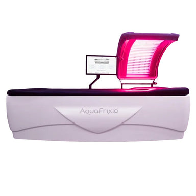 White and pink device with 'AquaFrixio' branding on a white background